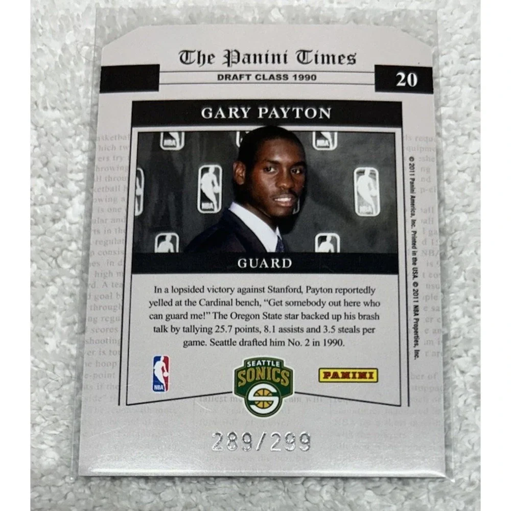 Panini Gary Payton 2011 #20 Contenders Season Sports /299 Card